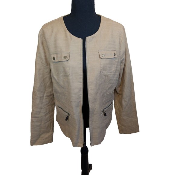 Dana Buchman Womens Jacket Full Zip Cotton Linen Lined Utility Large - Picture 2 of 10